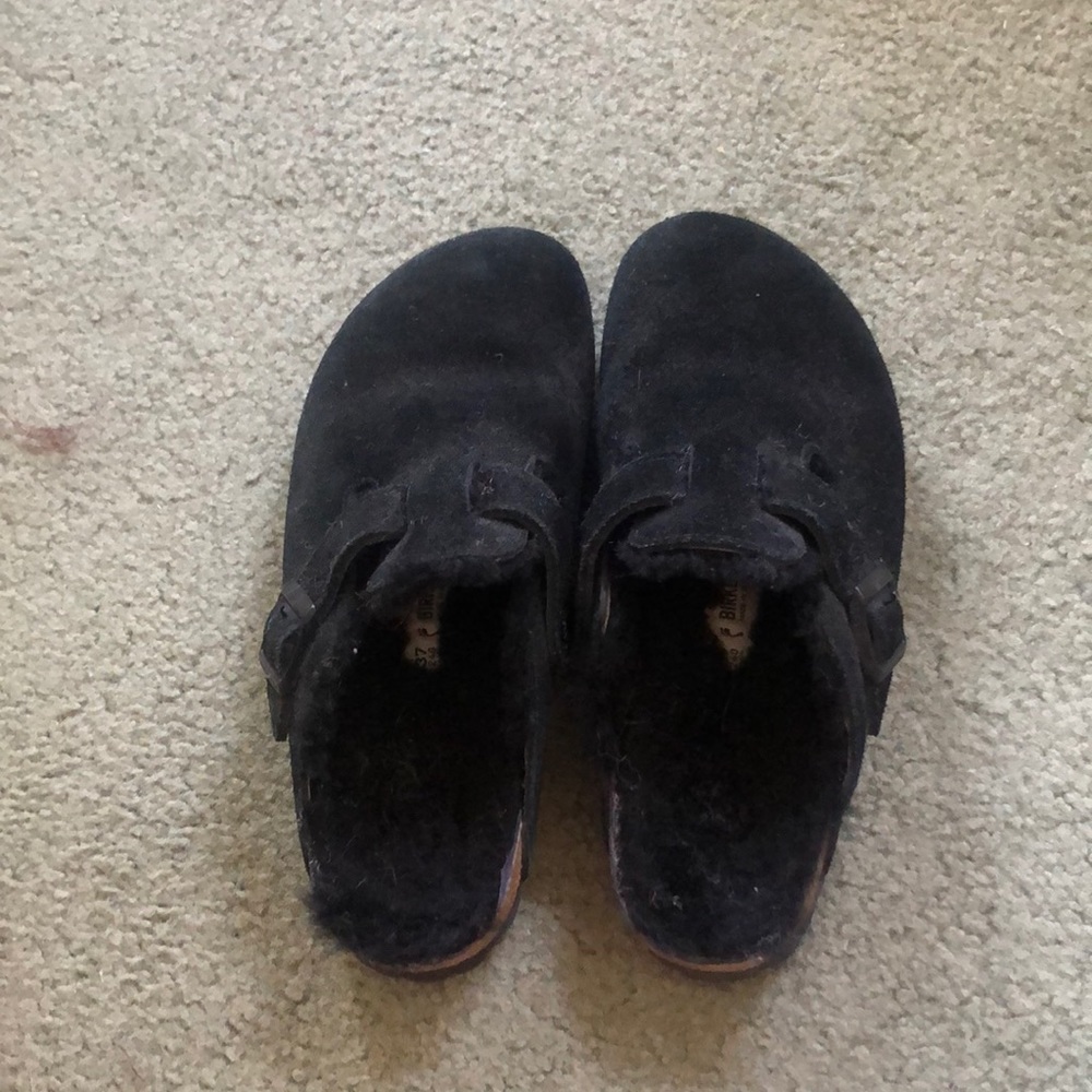 Black Fur-lined Birkenstocks